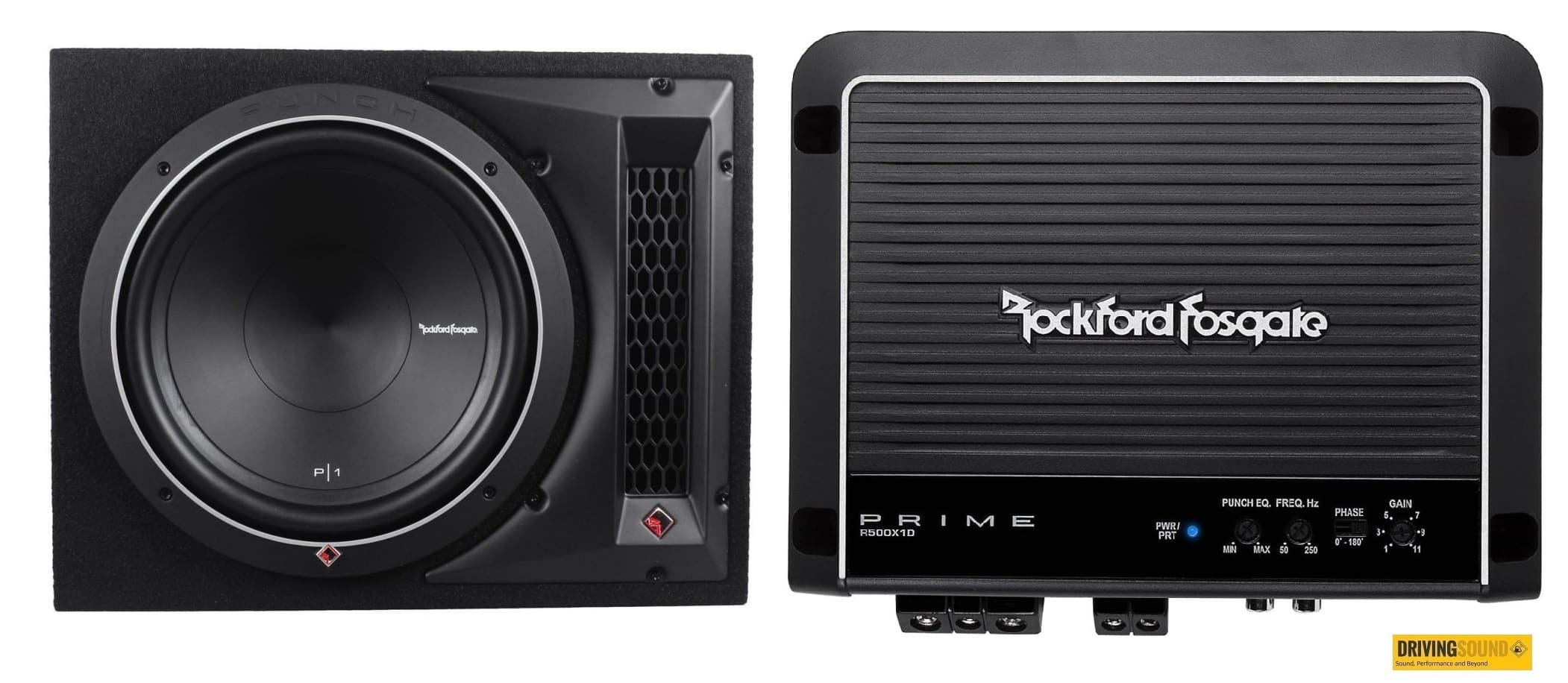 ROCKFORD SUB AND AMP PACKAGE DEAL*12INCH P11X12 & R500X1D AMP